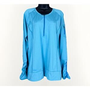 Outdoor Research Playa Tech Shirt Large Long Sleeve Crew 1/4 Zip Turquoise Blue